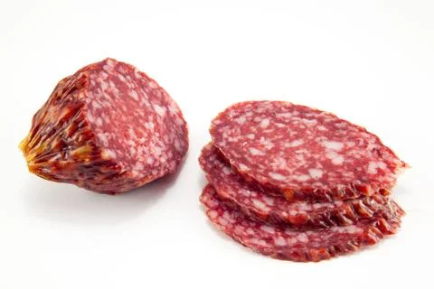 Salami isolated on a white background Foto stock