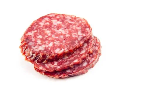 Salami isolated on a white background Stock Photos