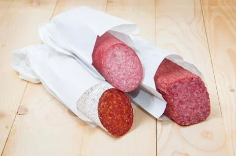 Salami package Stock Photos