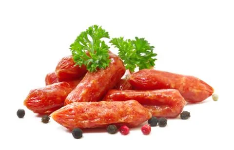 Salami with pepper on white background Foto stock
