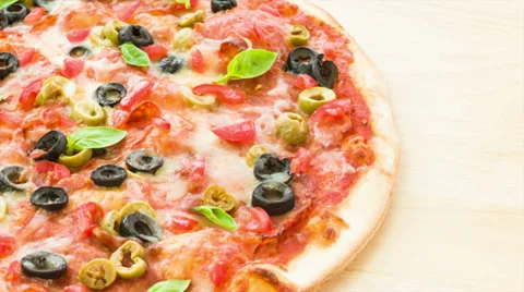 Salami pizza with basil Stock Footage 36308948