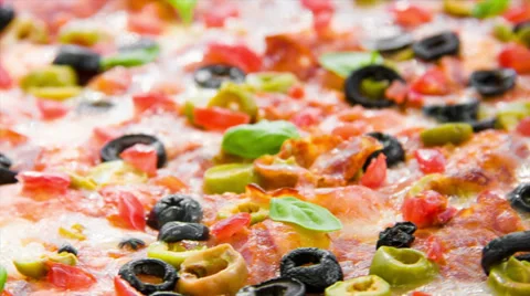 Salami pizza with basil Stock Footage 36308957