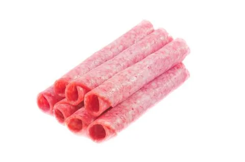Salami rolls isolated Stock Photos