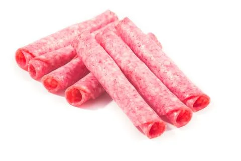 Salami rolls isolated Stock Photos
