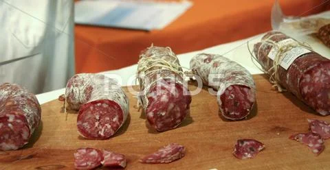 Salami sausages Stock Photos