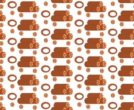 Salami seamless pattern, flat style. Sausage endless background, texture. V.. Stock Illustration