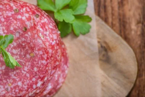 Salami (selective focus) Stock Photos