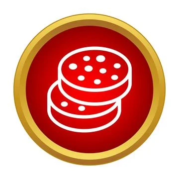 Salami slices icon on a red background Stock Illustration
