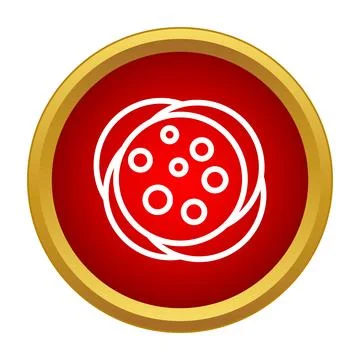 Salami slices icon on a red button Stock Illustration