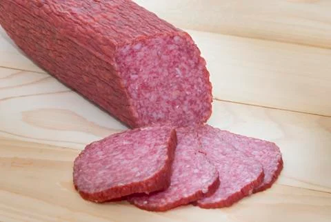 Salami slices Stock Photos