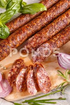 Salami smoked sausage Stock Photos