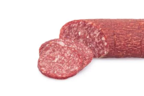 Salami on white background Stock-Fotos