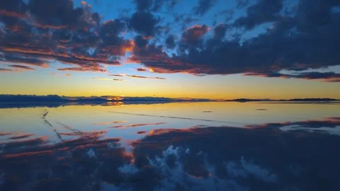 Salar de Uyuni Intense Sunset Mirror Cloudscape Bolivia 4K Stock Footage 332176608