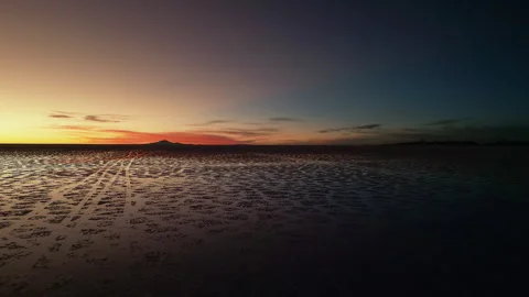 Salar de Uyuni salt flats at dusk Stock Footage 314402822