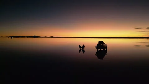 Salar de Uyuni salt flats at dusk Stock Footage 314403755