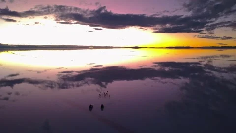 Salar de Uyuni Sunset Panorama 4x4 Expedition Bolivia 4K Stock Footage 332176445
