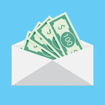 Salary cash in envelope isolated, vector Stock Illustration