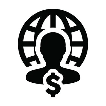 Salary icon vector globe dollar sign currency money with male person profile  Stock Illustration