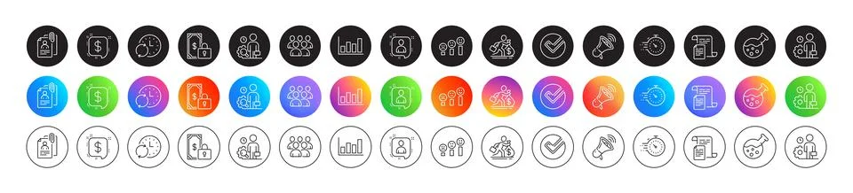 Salary, Interview documents and Update time line icons. For web app, printing Stock Illustration