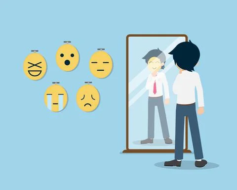 Salary Man 01 are using a Mask to Conceal the True Feeling Stock Illustration