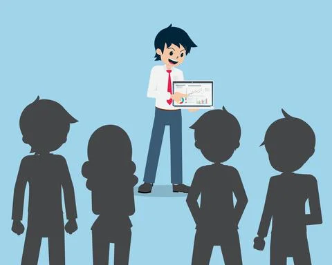 Salary Man 01 Presentation by Computer In front of Colleagues Stock Illustration