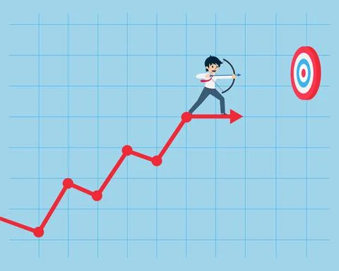 Salary man looking at the target on a high mountain from below Stock Illustration
