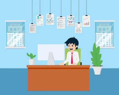 Salary Man Preparing data in the office using a computer Stock Illustration