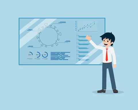 Salary Man is presentation Analysis Information Data about Coronavirus Covid Stock Illustration
