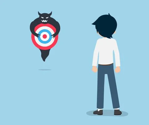 Salary Man Ready to fight Devil holding a target To achieve the goal alone Stock Illustration