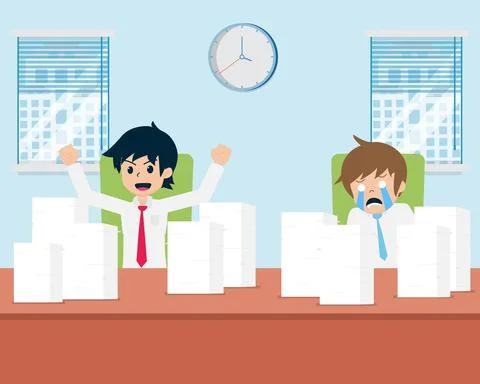 Salary Man Ready to a lot of work And the juniors cried when they encountered Stock Illustration