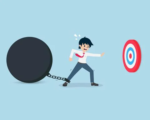 Salary Man Stuck with problems and obstacles, therefore unable to achieve the Stock Illustration