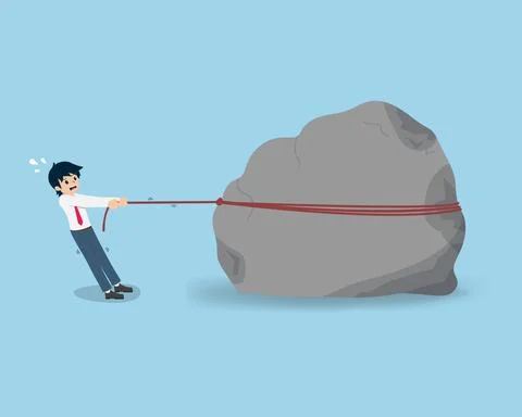 Salary Man Trying to pull a giant stone, as if it were a business problem Stock Illustration