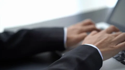 Salaryman break from using laptop computer at office, work vs relax Stock Footage 121267414