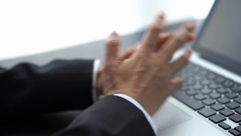 Salaryman break from using laptop computer at office, work vs relax Stock Footage 121267425