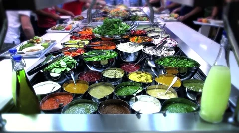 Salat Bar with souces Stock Footage 50573163