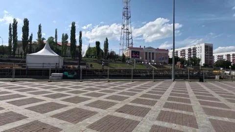 Salavat Yulaev Central Square UFA, summer, concert venue preparation 06.01.23 Stock Footage 272494979