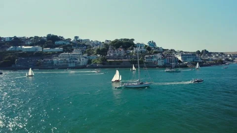 SALCOMBE and Kingsbridge Estuary from a drone, South Hams, Devon, England Stock Footage 203803653