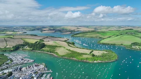 Salcombe and Mill Bay over Kingsbridge Estuary from a drone, Devon, England Stock Footage 280089893