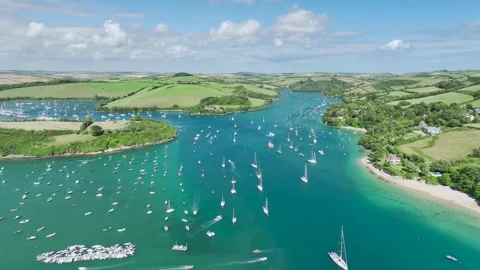 Salcombe and Mill Bay over Kingsbridge Estuary from a drone, Devon, England Stock-Footage 280089934