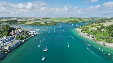 Salcombe and Mill Bay over Kingsbridge Estuary from a drone, Devon, England Stock Footage 280089961