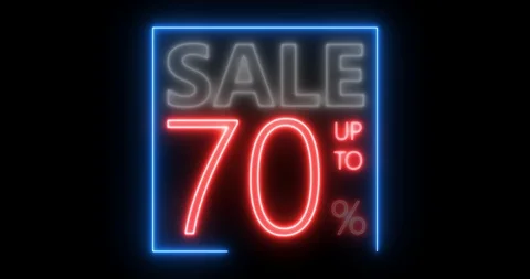 Sale 70%, neon sign in space on black b... | Stock Video | Pond5