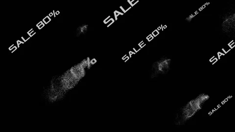 Sale 80% off, falling and dissolving text in the form of a meteorite Stock Footage 197375078