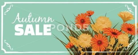 Sale, Autumn flowers, Fall, leaves, banner, flyers, card, autumn colors Stock Illustration