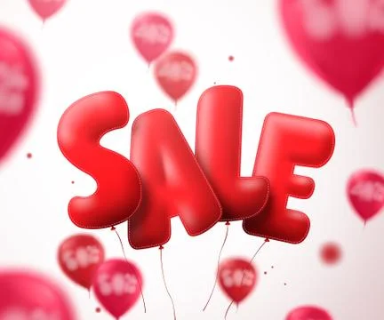 Sale balloon text vector banner design. Flying red sale shape Stock Illustration