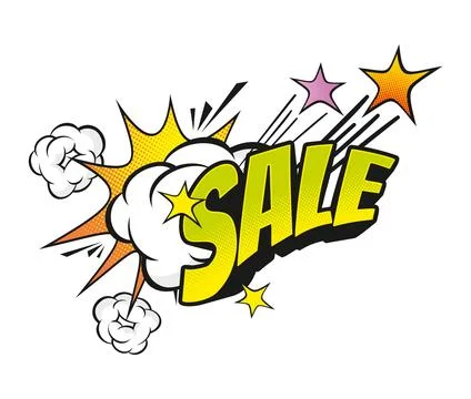 Sale comic speech bubble pop art sticker or label Stock Illustration