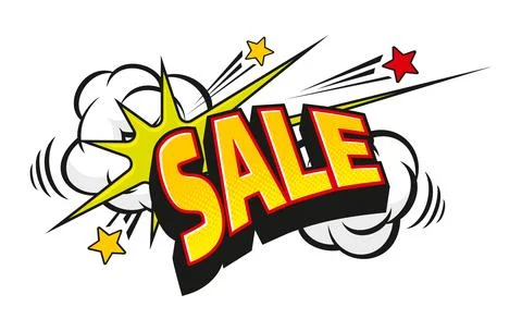 Sale comic splash speech bubble pop art sticker Stock Illustration