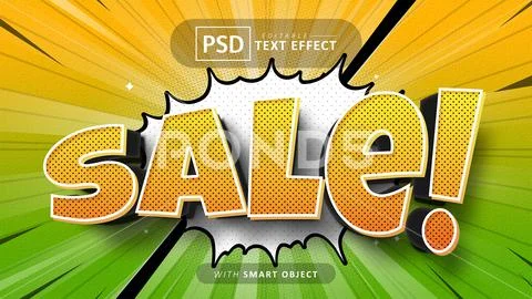 Sale comic style text effect editable PSD Template