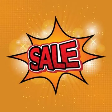 Sale comic text speech on ray background Stock Illustration