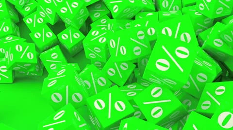Sale concept of falling green cubes with percent sign Stock Footage 65483988