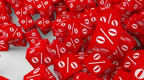 Sale concept of falling red cubes with percent sign Stock Footage 65483996